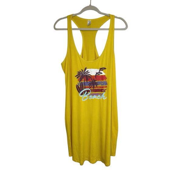 Joe Boxer Womens Yellow Swim Coverup Racer Back Tank Dress Beach Graphic Print L - Picture 1 of 9